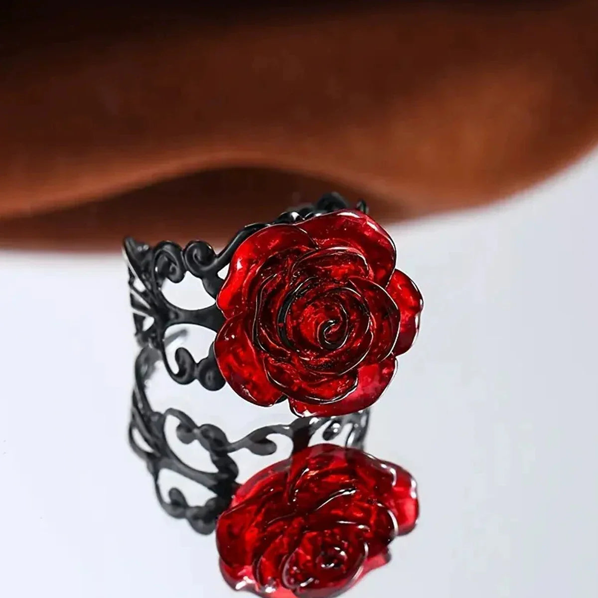 Showcasing the unique design of the Gothic Dark Rose Ring gift