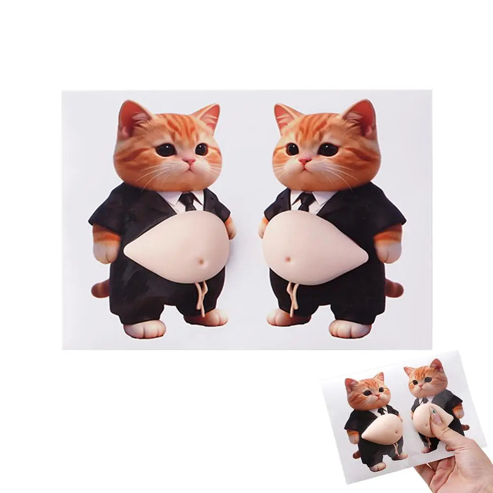 Multiple cat bumper stickers shown in different colors and positions