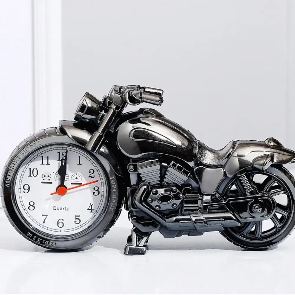 Detailed close-up of the motorcycle clock's design