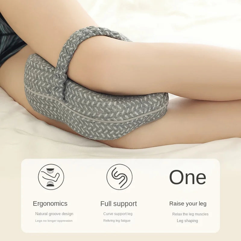 A demonstration of the leg pillow aligning hips and spine