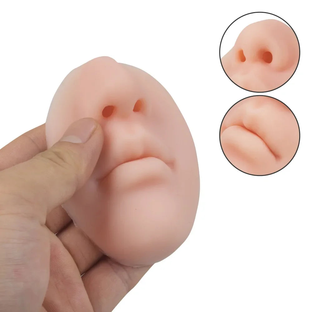 Demonstration of how to squeeze soap from the nose-shaped dispenser
