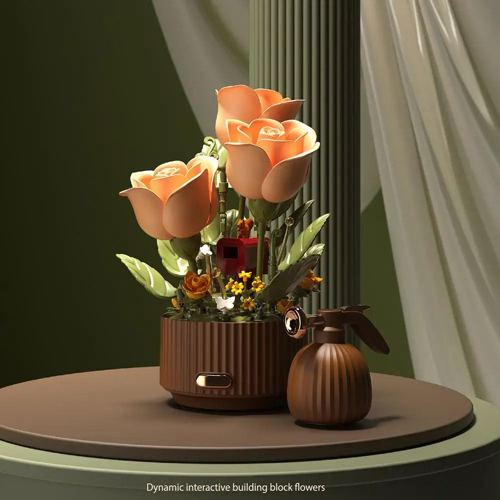 Soft ambient lighting from the blooming rose table lamp in a dark room