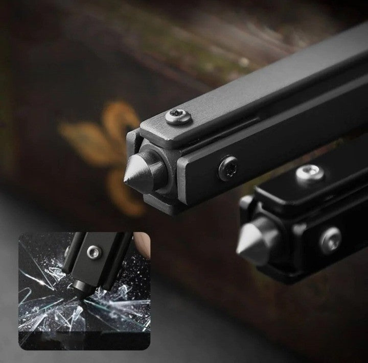 The Multifunctional Outdoor Utility Tactical Foldable Knife displayed on a wooden surface