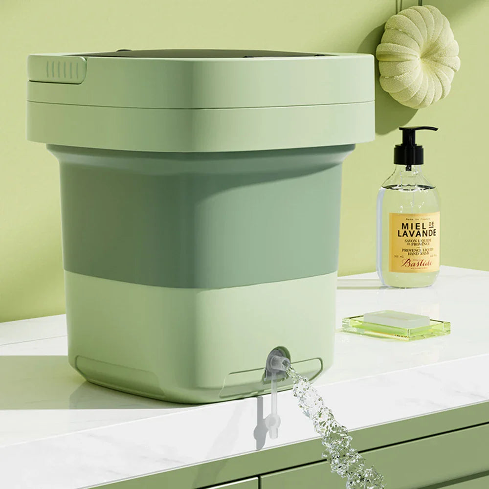 Full set of the compact washing machine including power adapter and spin basket