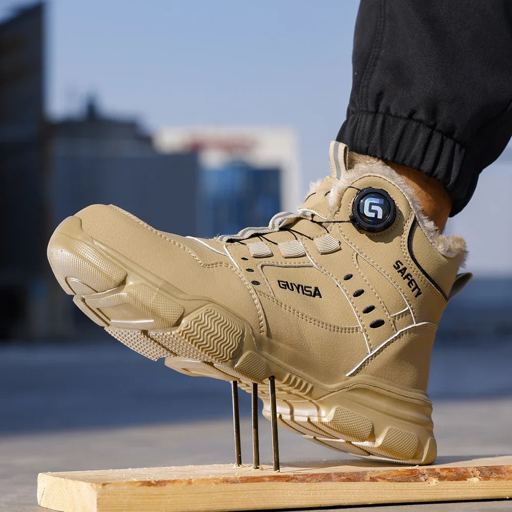 Detailed shot of the durable, slip-resistant sole of the work boots