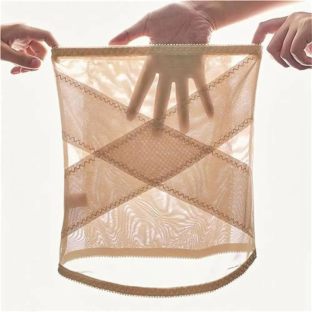 Close-up of the breathable cotton mesh fabric of the slimming belt