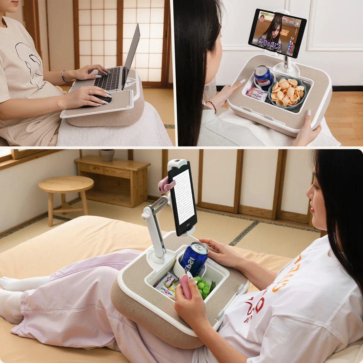 Work & Chill Rotating Tablet Pillow Desk being used on a sofa