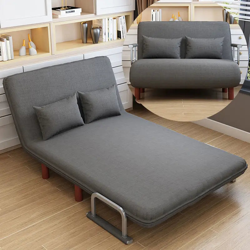 The convertible sofa bed shown in both sofa and bed positions as a home essential