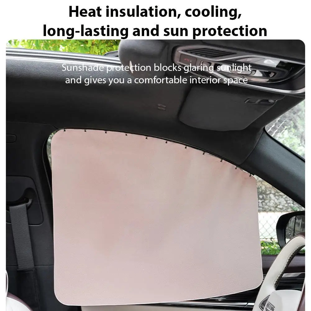 Close-up of the magnetic sliding rail system for the car curtains