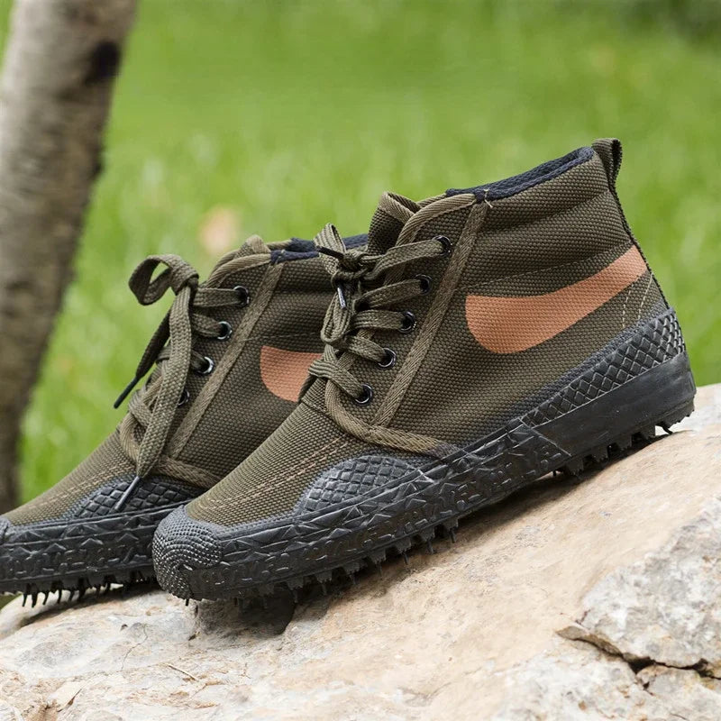 Outdoor Explorer trekking shoes displayed on a rocky surface, a great gift for hikers