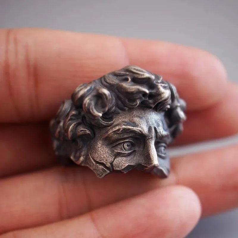 Roman Imperial Marble Ring shown on a hand for scale