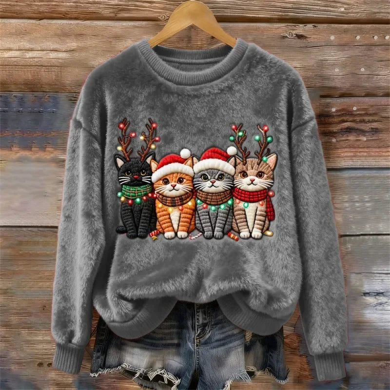 Stylish V-neck detail of the festive sweater
