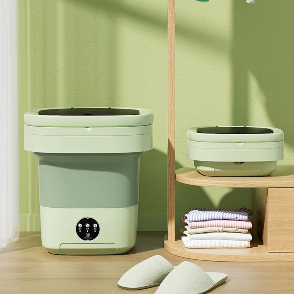 Demonstration of the portable washing machine's quick folding mechanism