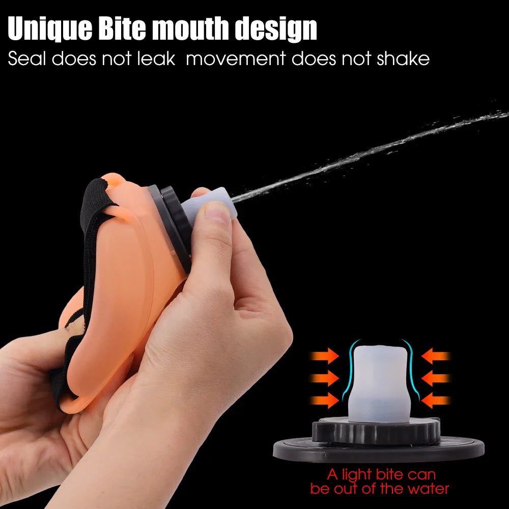 Close-up of the wearable water bottle design