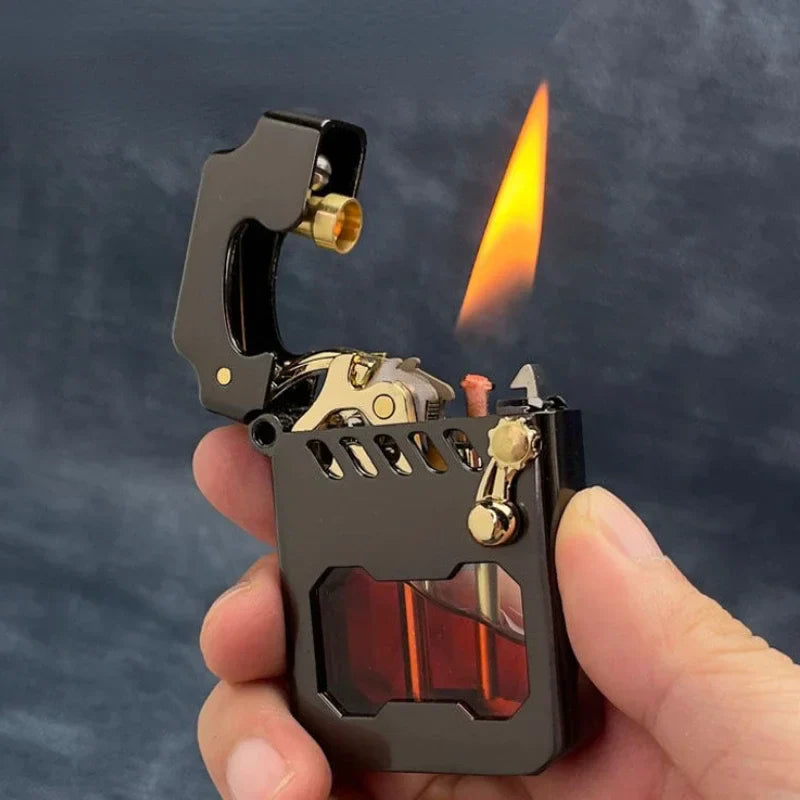 Classic retro mechanical flame lighter with intricate engravings
