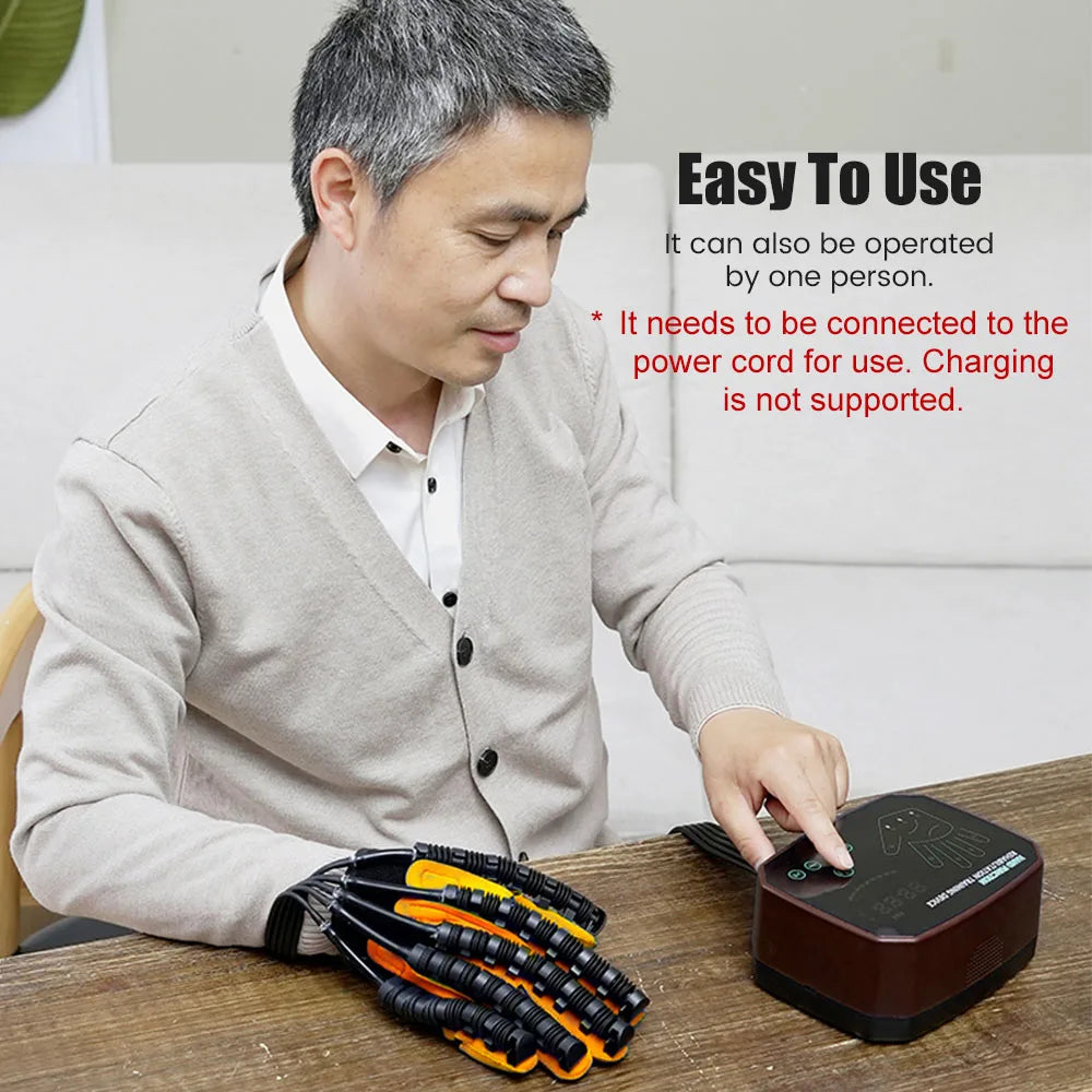 Close-up of the rehabilitation robot glove in action