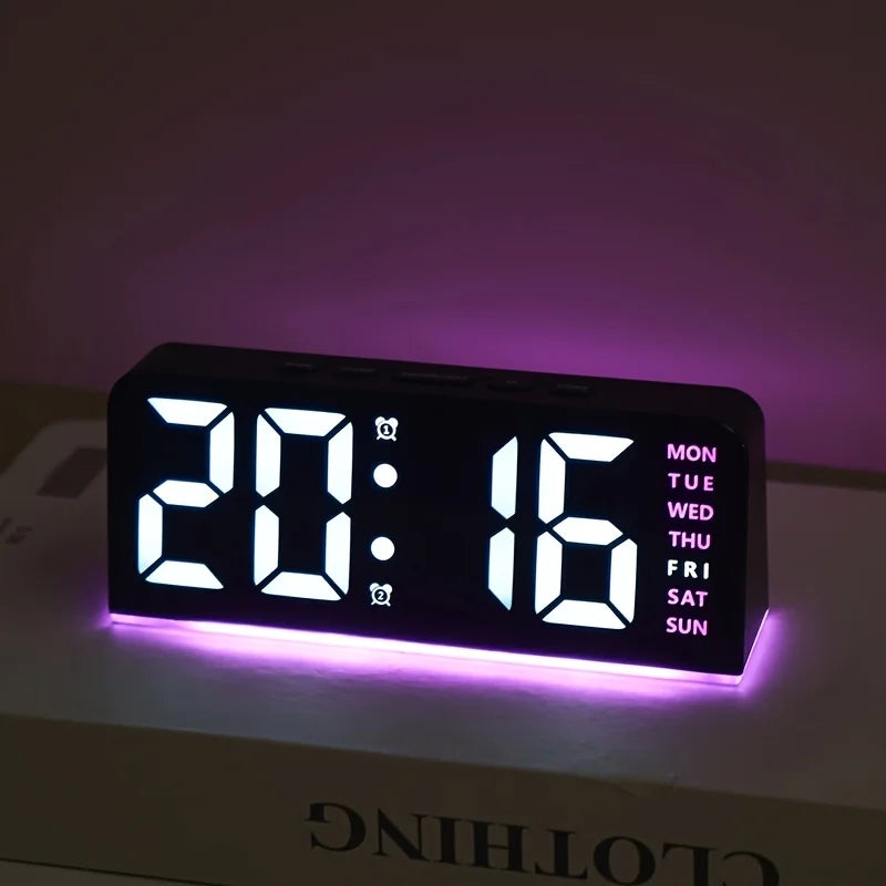 The Modern LED All Week Display Night Lamp Alarm Clock on a nightstand