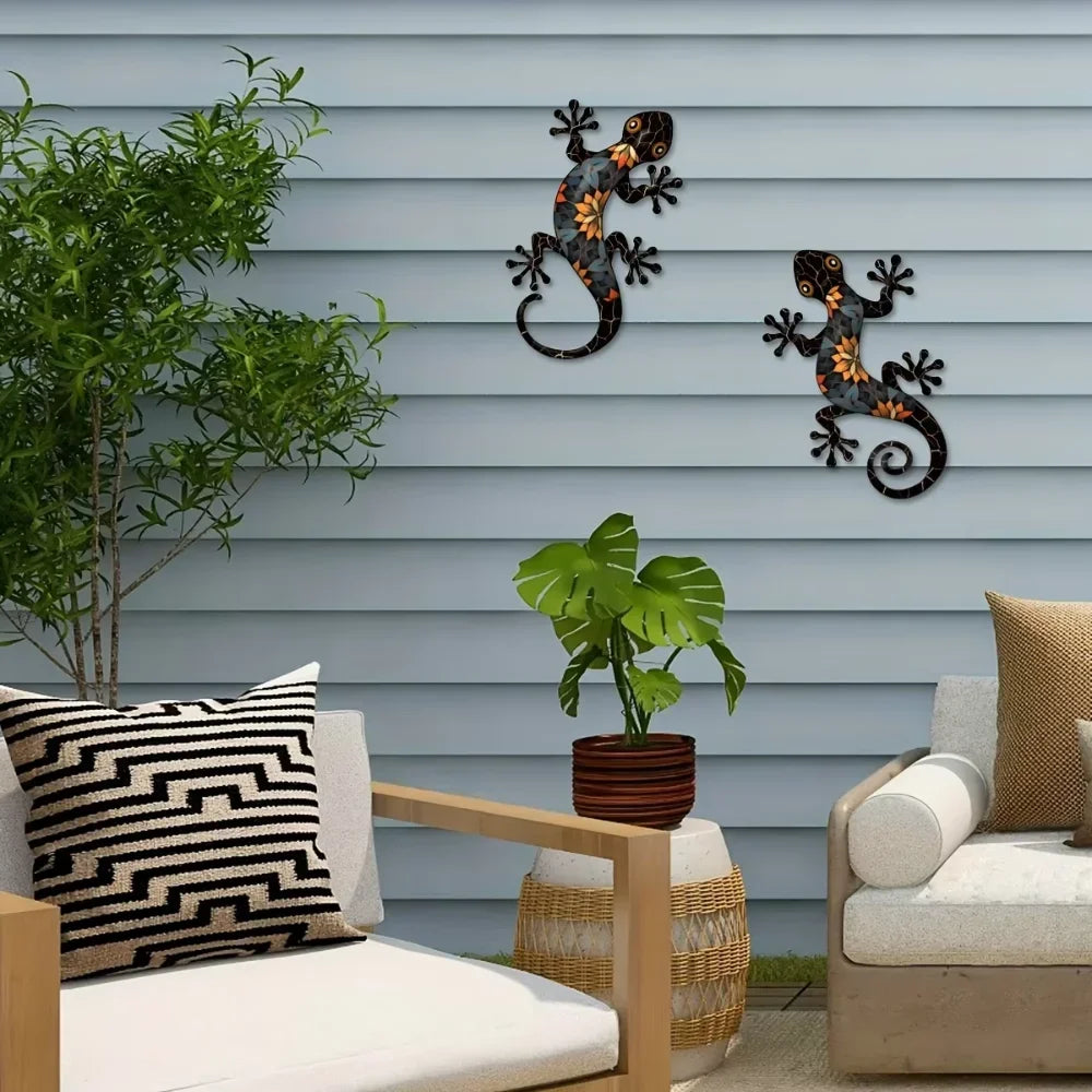 Artistic Mosaic Gecko Wall Decor hanging on a white wall
