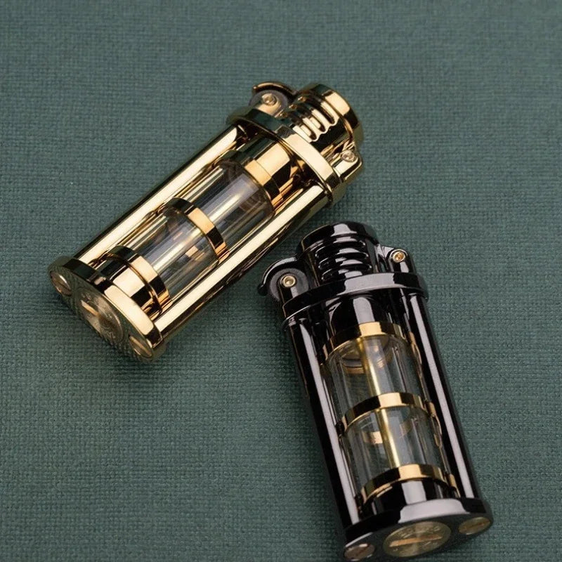 Holding the stylish kerosene-style lighter in hand