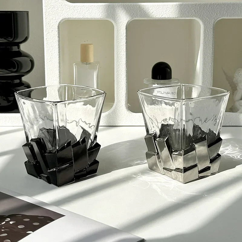 Using the Geometric Onyx Base Glass Cup for a stylish cocktail