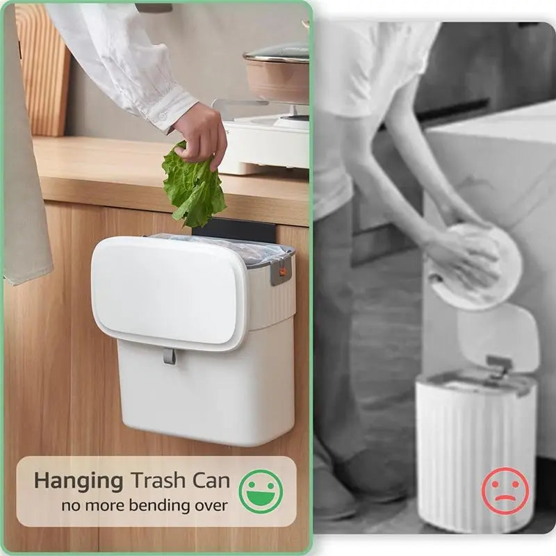Demonstration of the easy mounting system for the hanging trash can