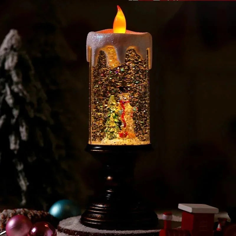 Antique-style base and glowing flame of the LED Christmas candle
