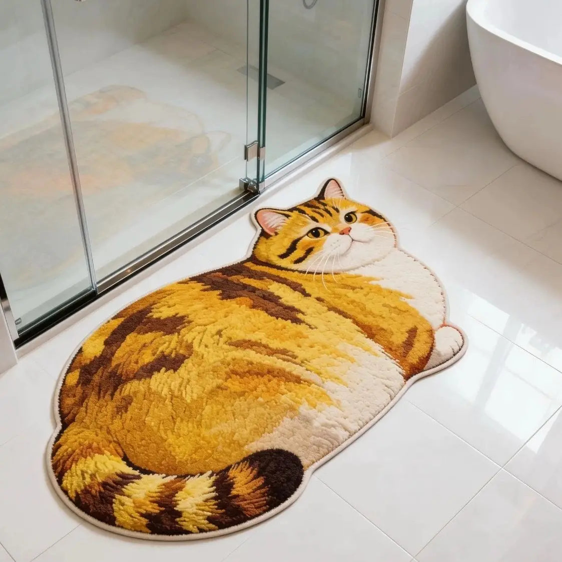 The non-slip rubber backing of the Chubby Cat Bath Mat