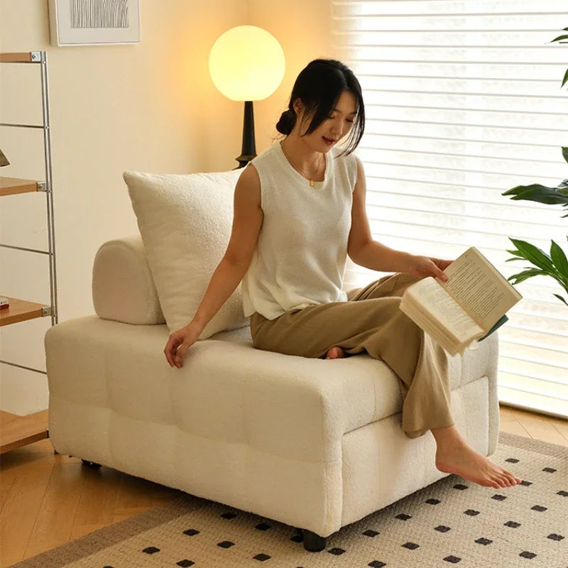 Nordic Elegance Reclining Sofa Bed transitioning to a bed, showcasing its versatility for guest rooms or small apartments.