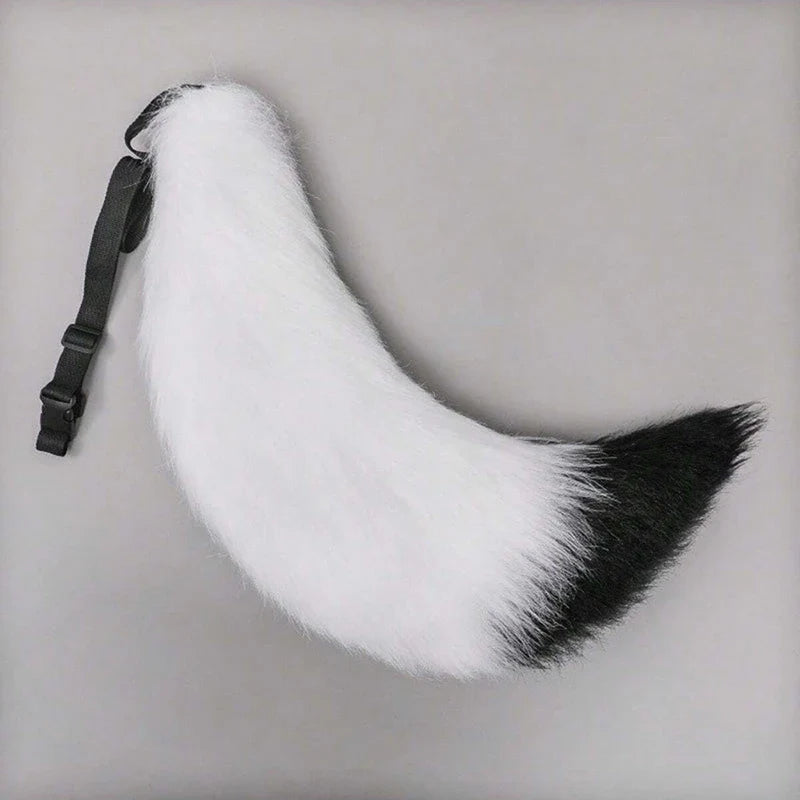 Detailed view of the adjustable buckle on the fox tail belt.
