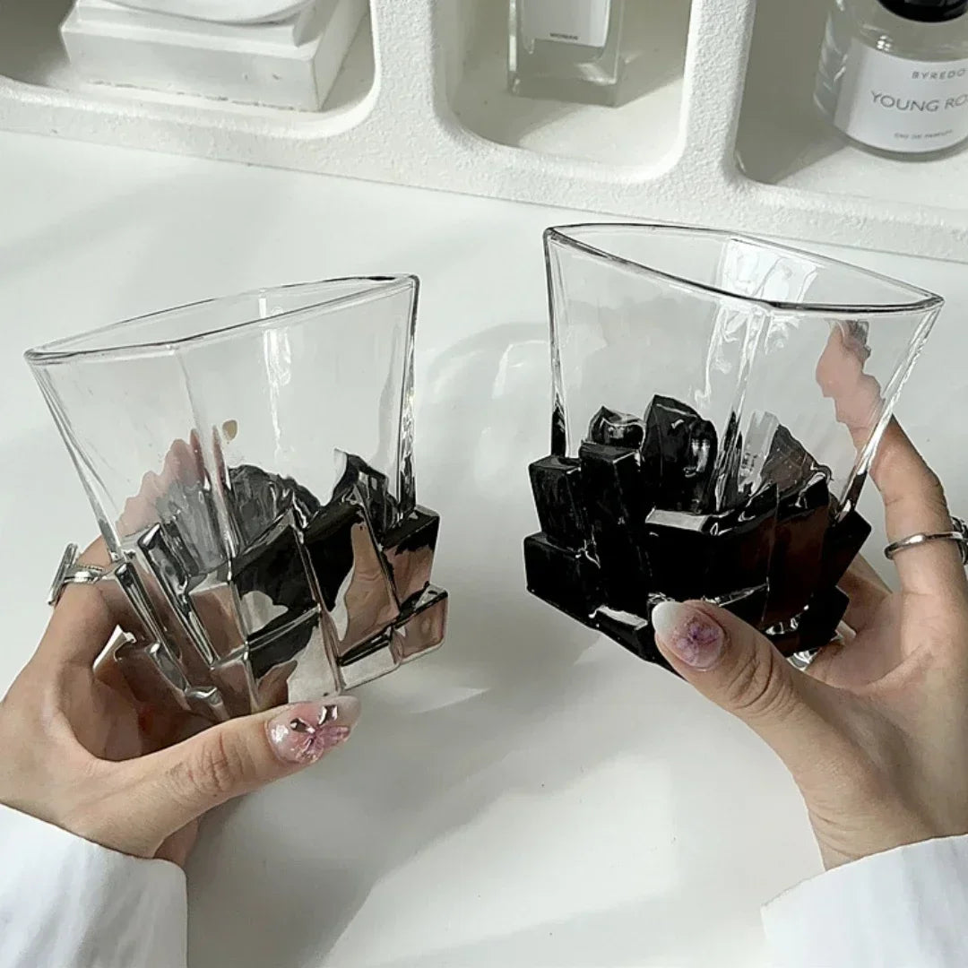 A pair of Geometric Onyx Base Glass Cups as a unique gift idea