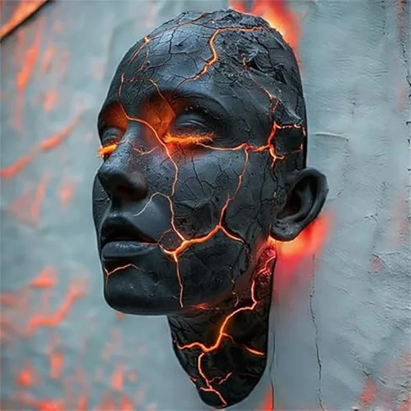 Close-up of the glowing lava cracks on the face lamp