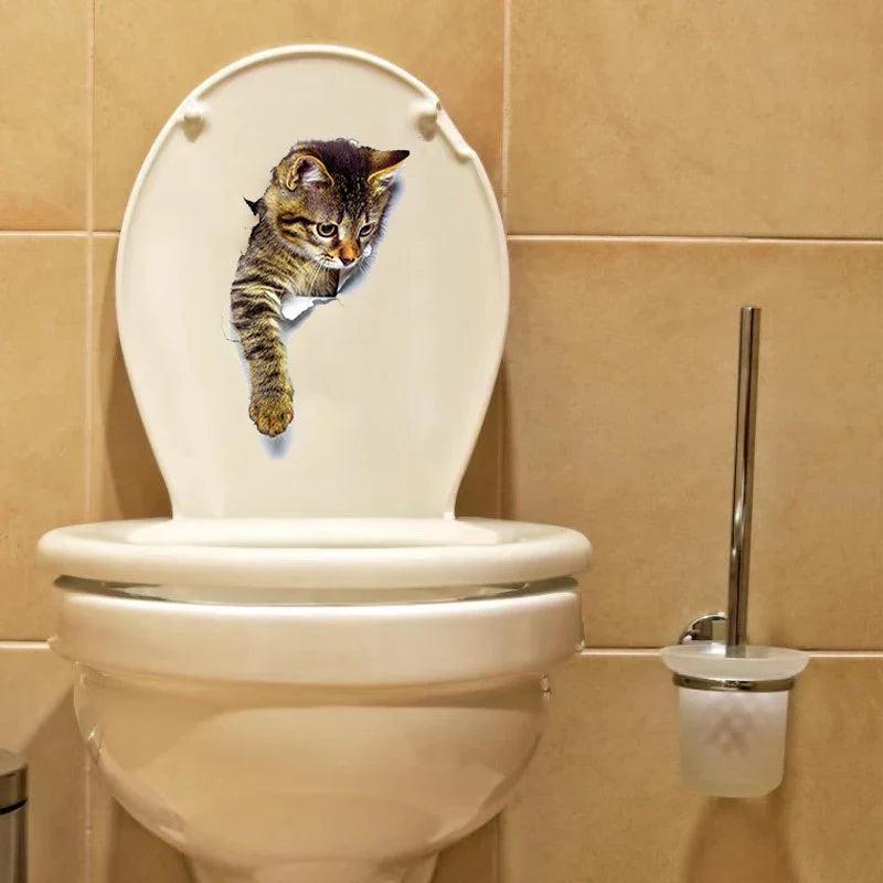 Example of the cat sticker applied to a wall tile for decorative effect