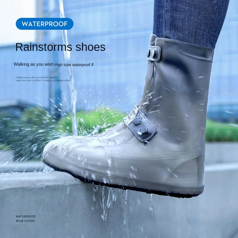 Someone easily stretching the waterproof shoe cover over their sneaker