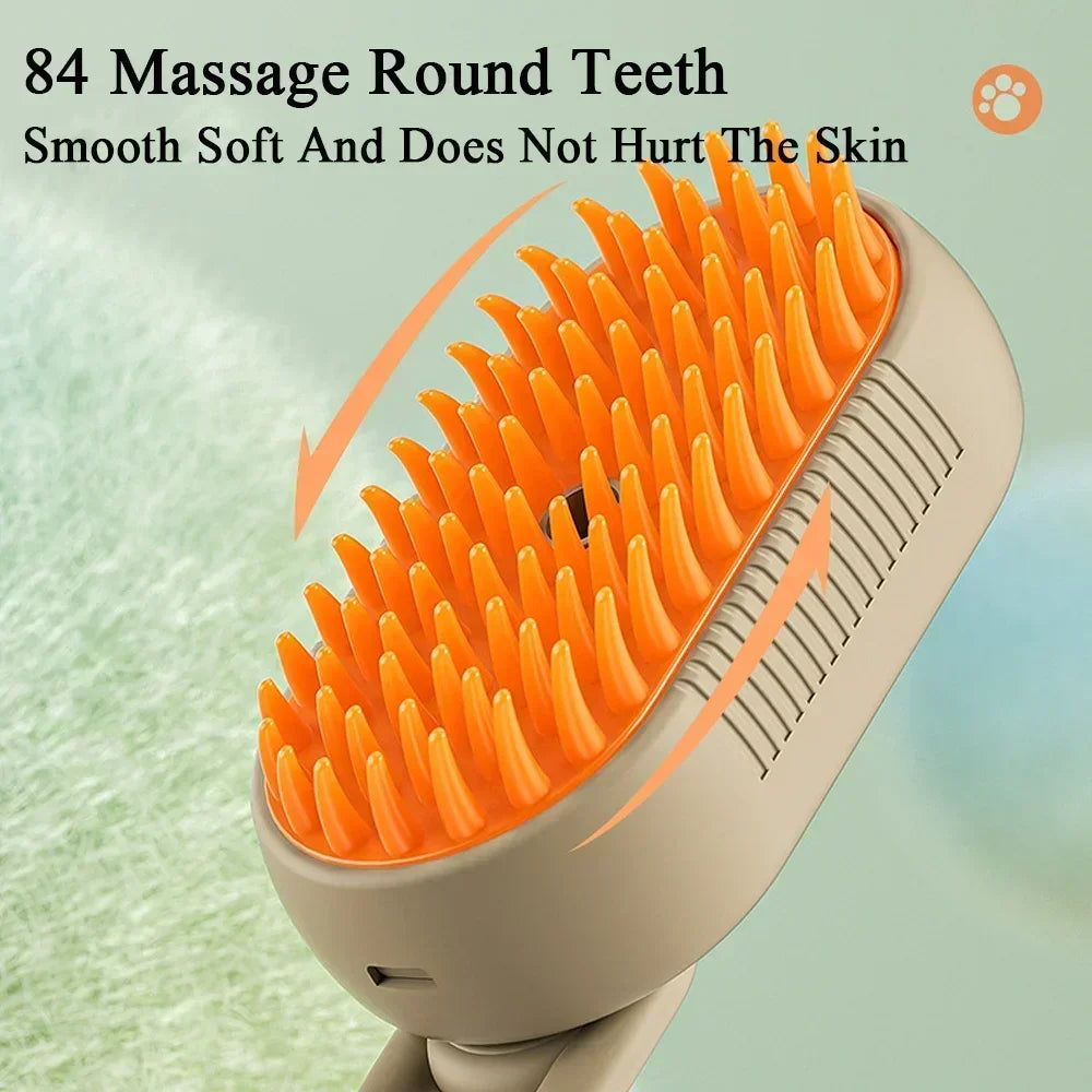 Close-up of the steamy pet brush in action