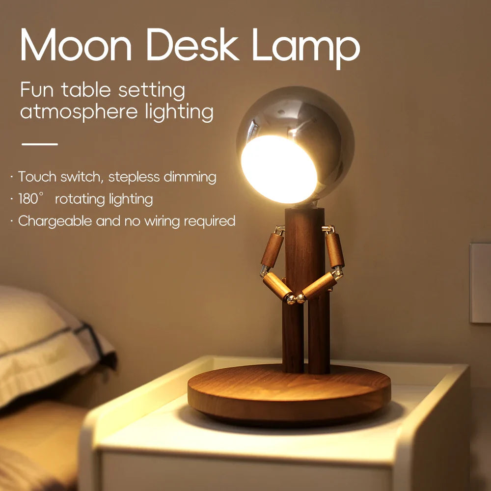 Close-up of the touch-dimming feature on the robot lamp