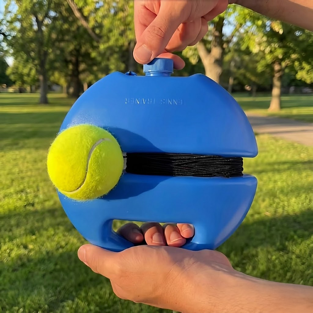 Demonstration of the easy rebound system of the solo tennis trainer