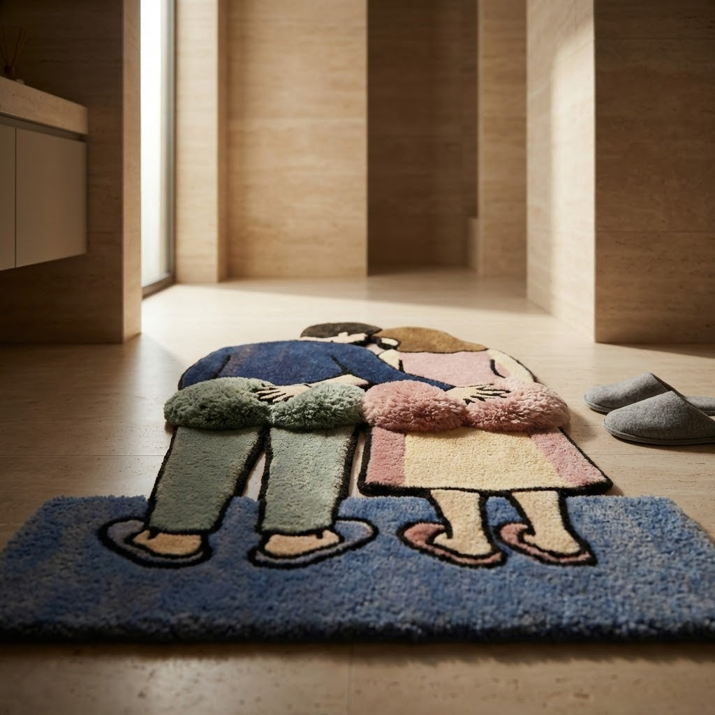 Styling the quirky art rug in a bedroom corner