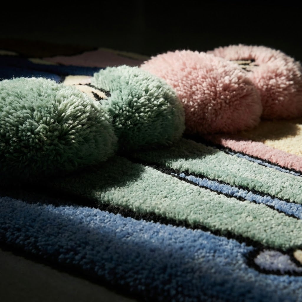 Detailed close-up of the hand-tufted rug texture