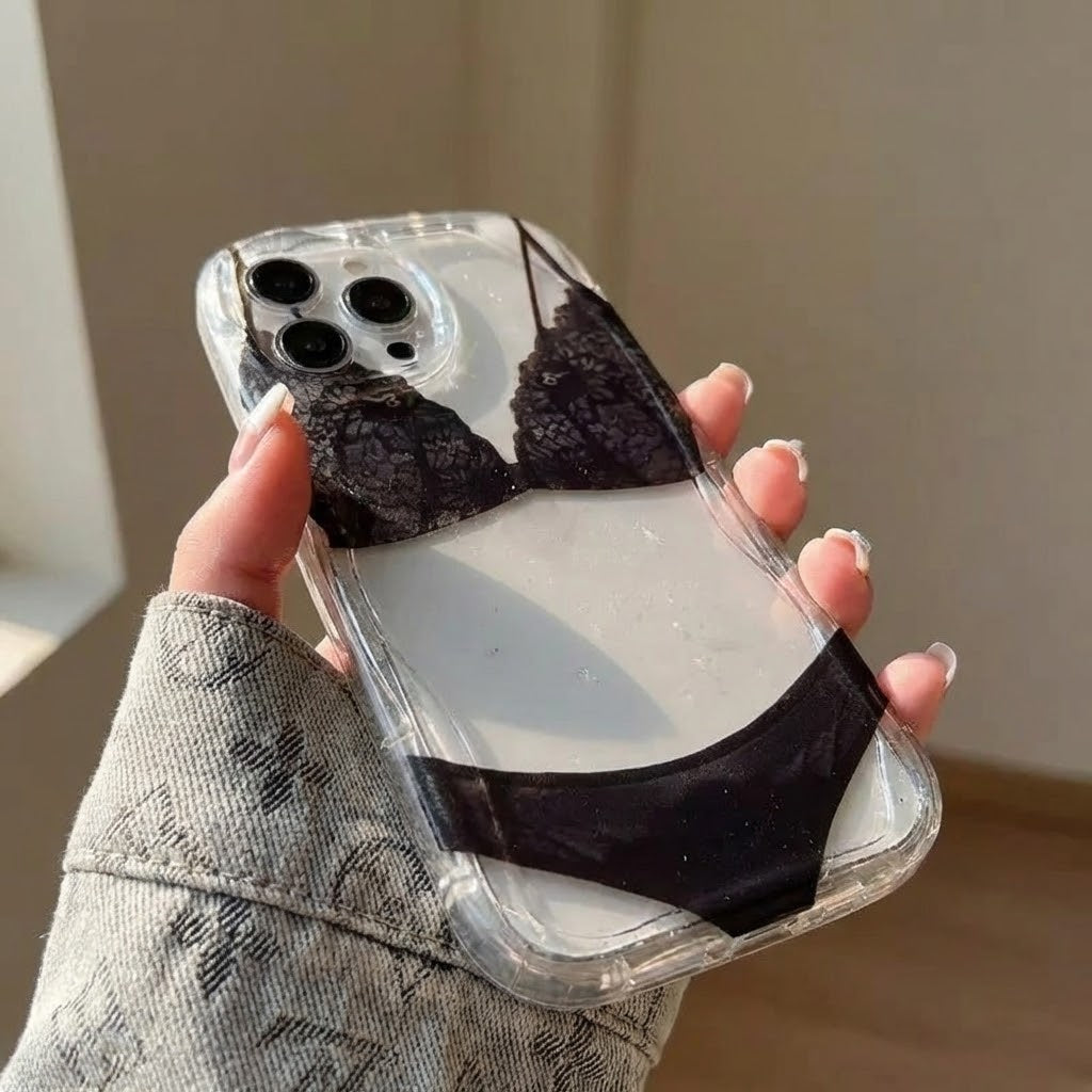 Close-up of the quirky lingerie graphic on the phone case
