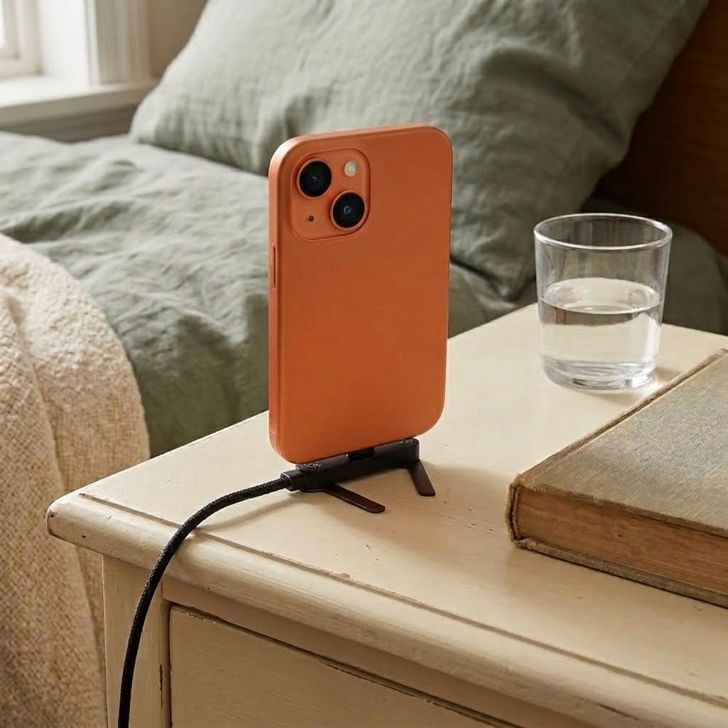 Bend & Charge cable propping up a phone for video calls