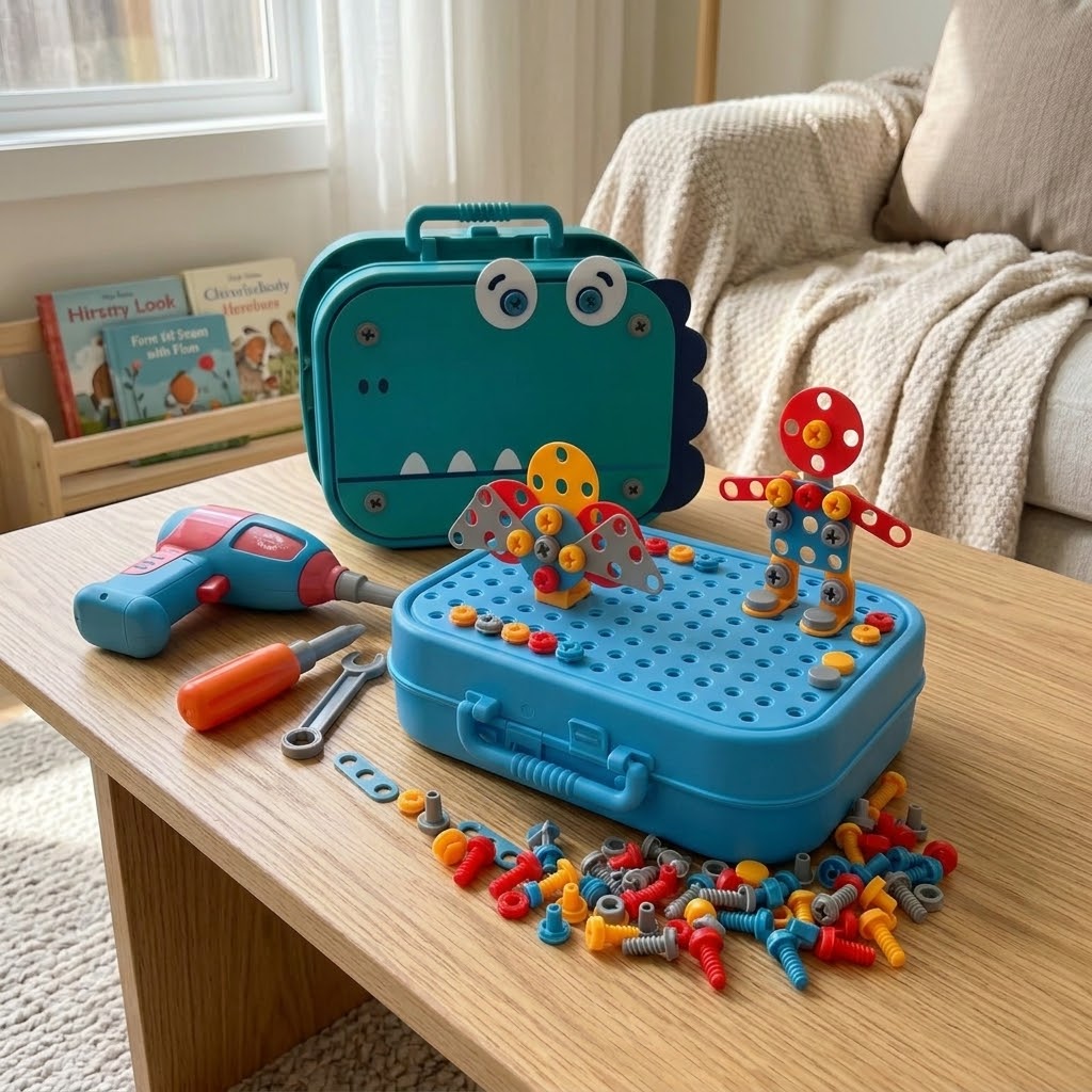 Child happily playing with the colorful Little Mechanic Kids Toy Set