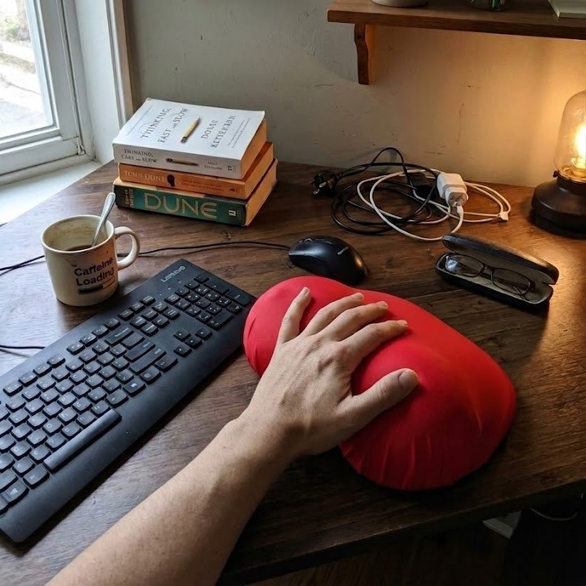 The chest pillow being used for comfortable lounging on a couch