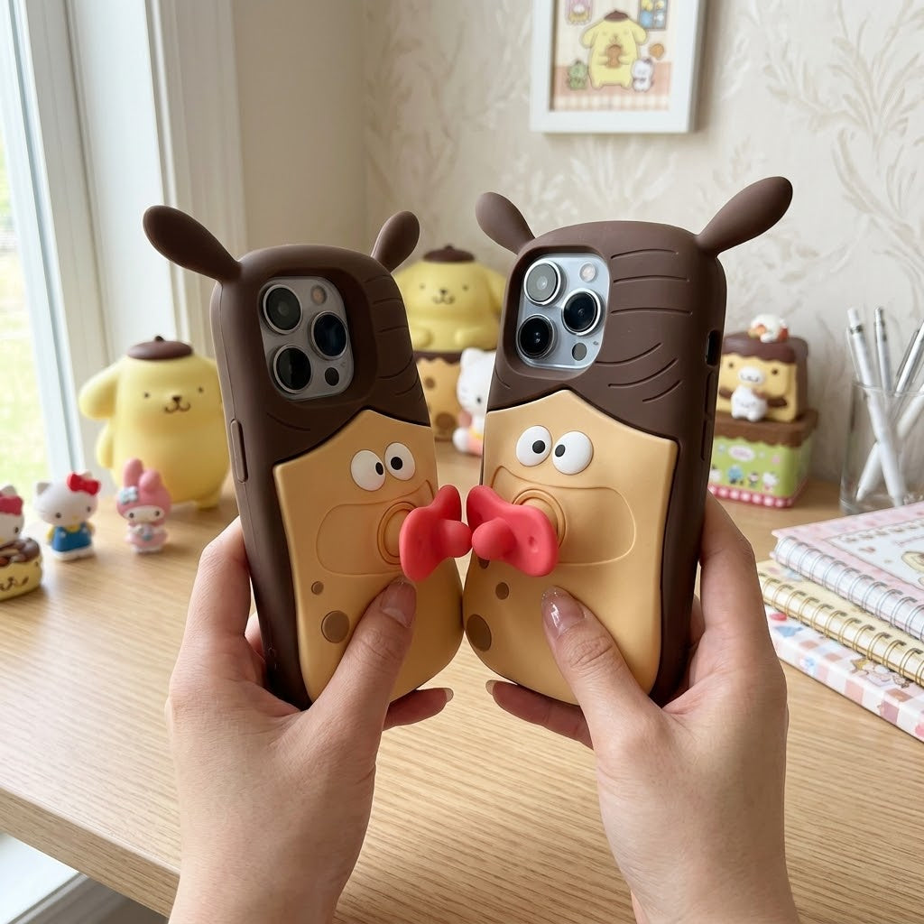 Ugly Buddy Squishy iPhone Case held in hand showing its playful face