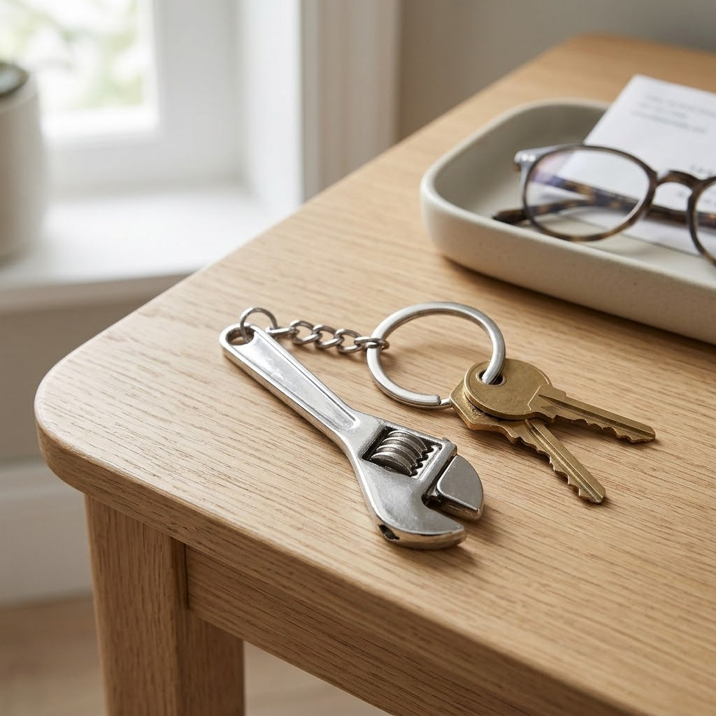 Mini Wrench Keychain attached to a set of keys for everyday carry