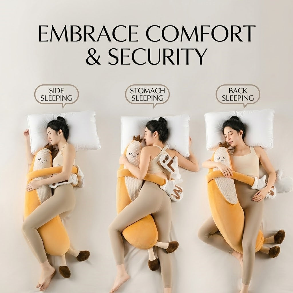 A person enjoying the warm compress hand area of the hugging pillow