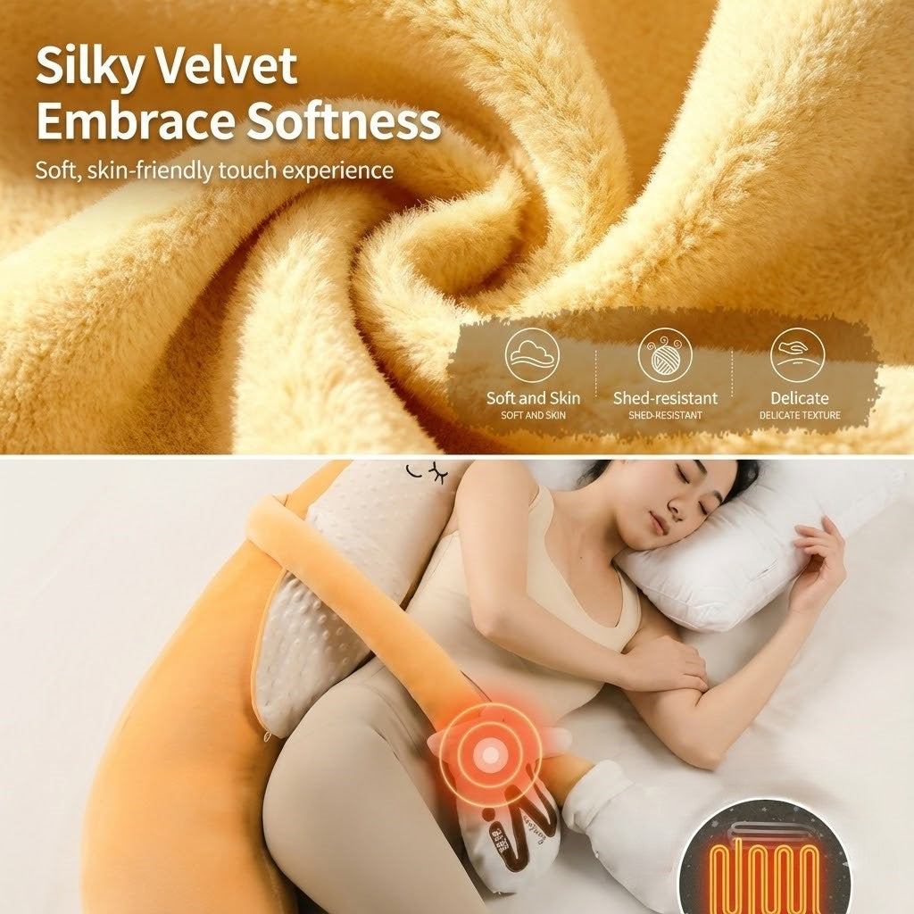 The Sleep Buddy pillow shown with its remote and charging cable
