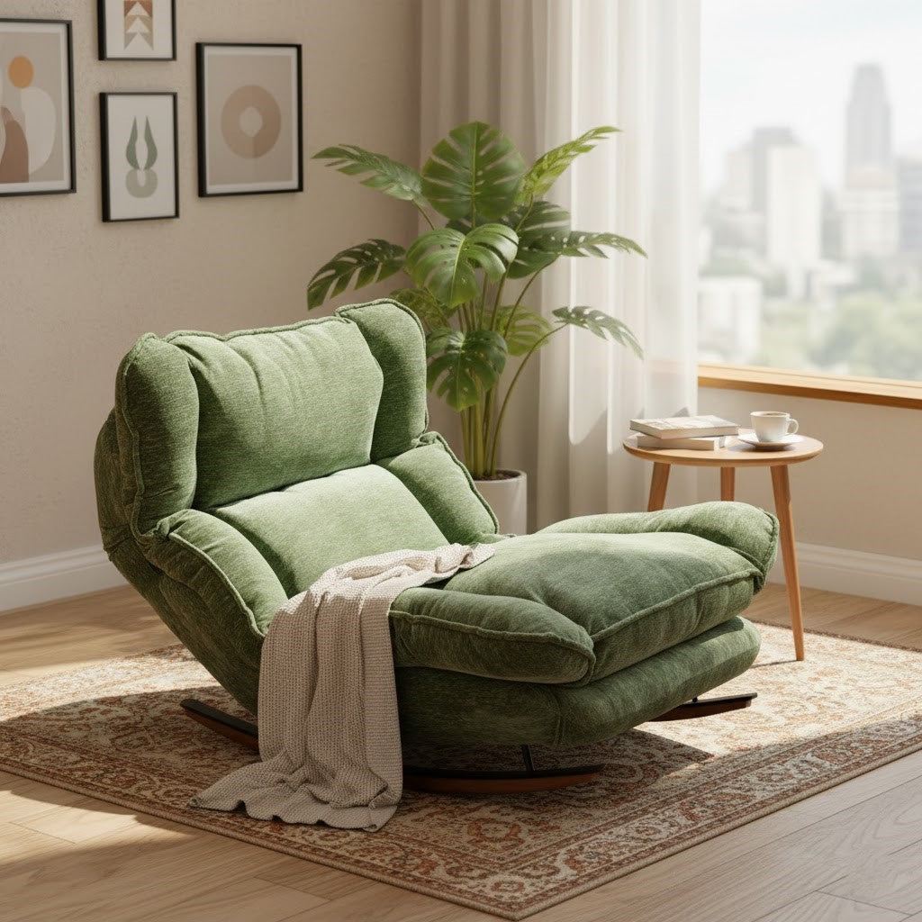 Lifestyle shot showing the comfort of the foldable floor sofa