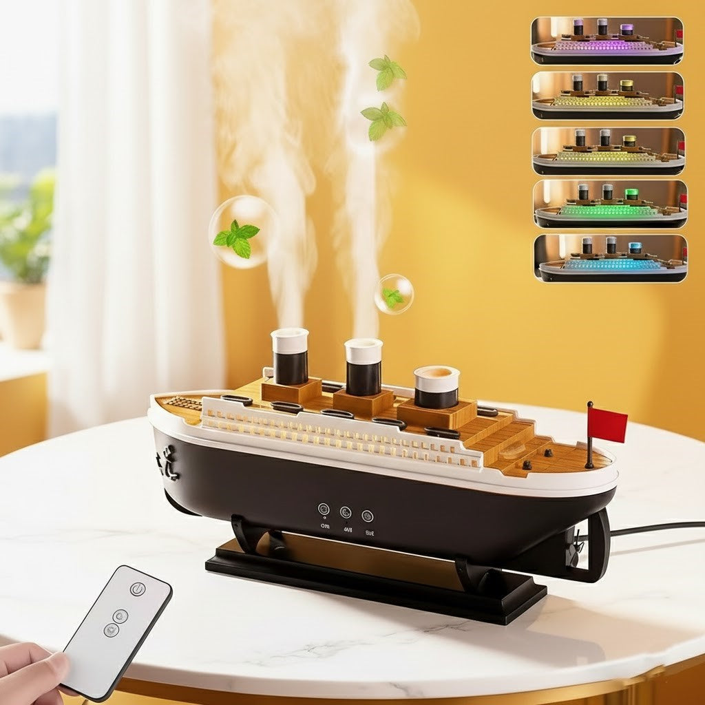 Vintage Ferry Ambient Mist Humidifier on a wooden surface