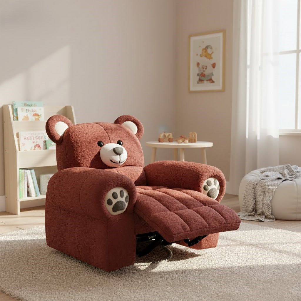 Side view of the Happy Bear Plush Electric Recliner showing its comfortable shape