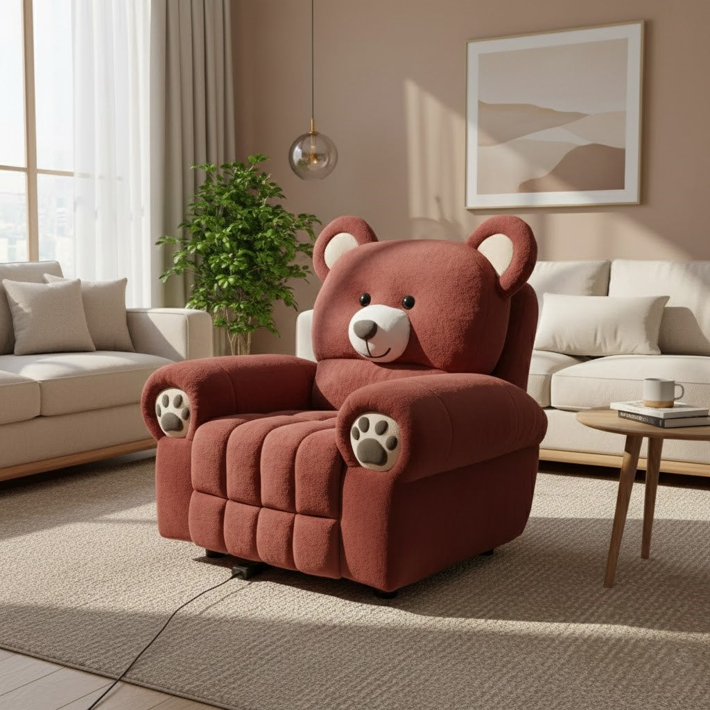 The electric bear recliner chair in a cozy room setting
